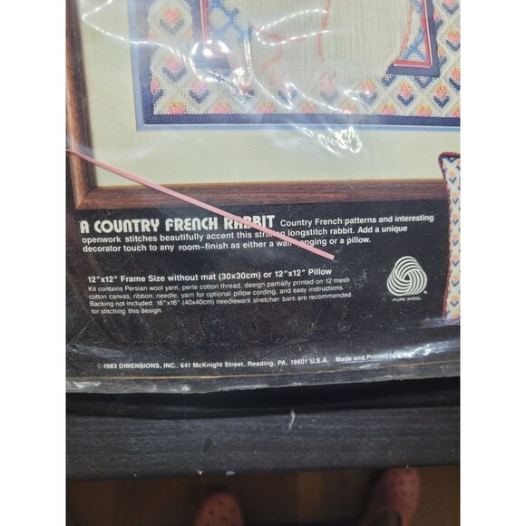 VTG Dimensions Country French Rabbit Longstitch Kit 12"x12 Pillow/Wall Hanging - Picture 3 of 3